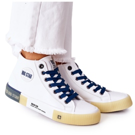 Sneakers Alte In Pelle Big Star II274137 Bianco blu navy