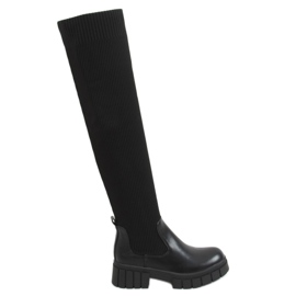 Stivali sopra il ginocchio con tomaia a calzino nero QT12 Black