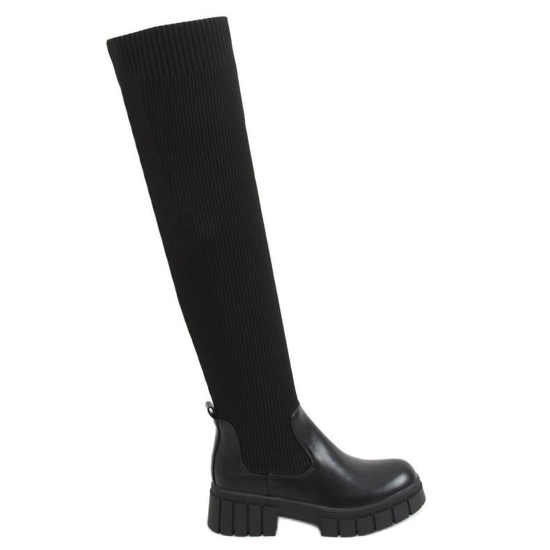 Stivali sopra il ginocchio con tomaia a calzino nero QT12 Black