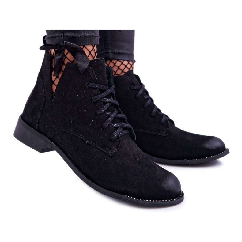Stivali Donna Con Tacco Piatto Nabuk Nero Nicole 2420