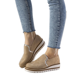 Scarpe slip-on argento con borchie GF-FD9 beige