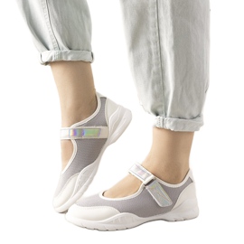 Sneakers grigie e bianche con inserto Melania olografico bianco grigio