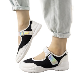 Sneakers bianche e nere con inserto Melania olografico bianca nero