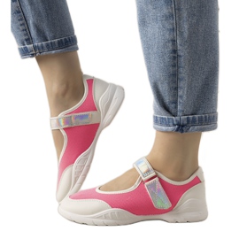 Sneakers rosa fluo con inserto olografico Melania bianco