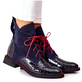 Alberto Violli Stivaletti in Pelle Fantasia Alligatore Blu Navy Bruselle rosso