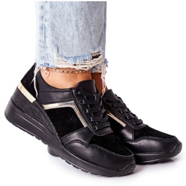 S.Barski Sneakers con zeppa in pelle da donna Nere Manitoba nero