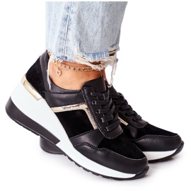 S.Barski Sneakers con zeppa in pelle da donna Nere Bianche Manitoba nero
