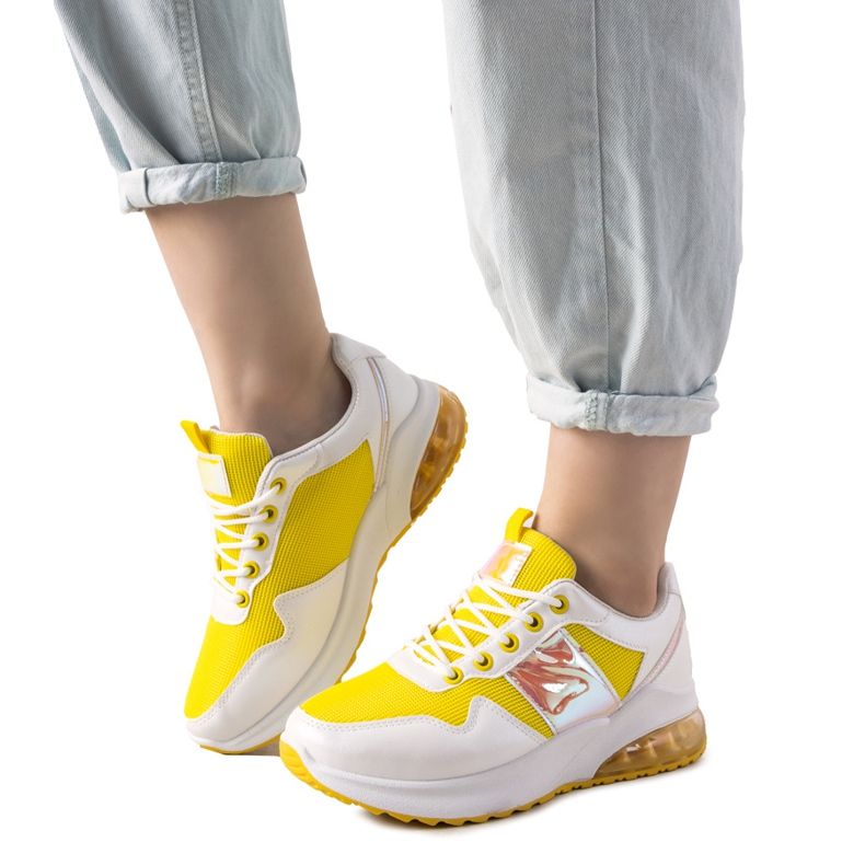 Sneakers bianche e gialle con inserti olografici Allison bianca giallo