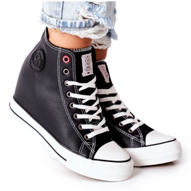Cross Jeans Sneakers in pelle su jeans incrociati con zeppa II2R4025 Nero