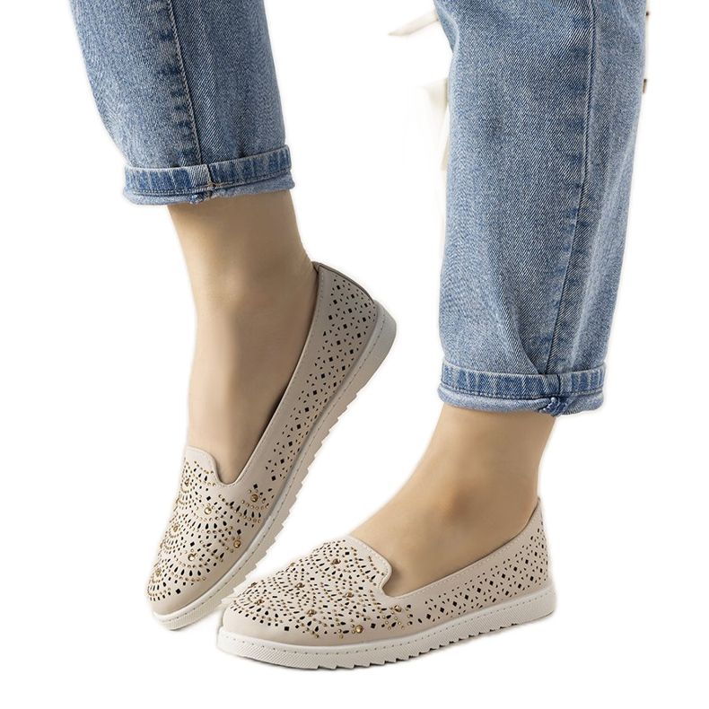 Mocassini beige con motivo Loretta traforato