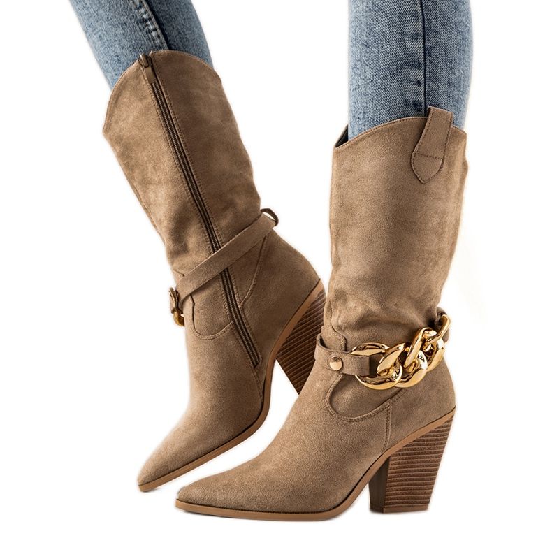 Stivali da cowboy beige sul post Effie cachi