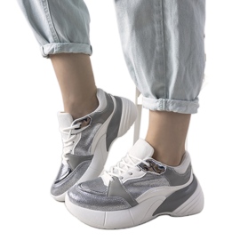 Sneakers argento su suola alta bianco