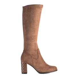 SHELOVET Stivali con tacco alto in camoscio marrone