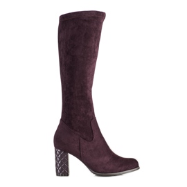 SHELOVET Stivali con tacco alto in camoscio viola