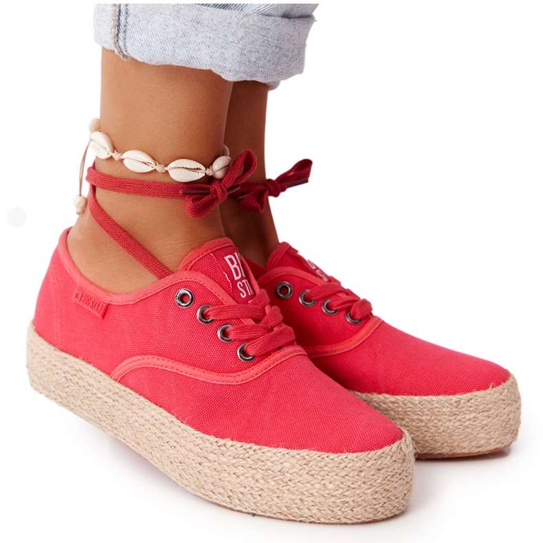 Espadrillas stringate su piattaforma intrecciata Big Star FF274141 Rosso