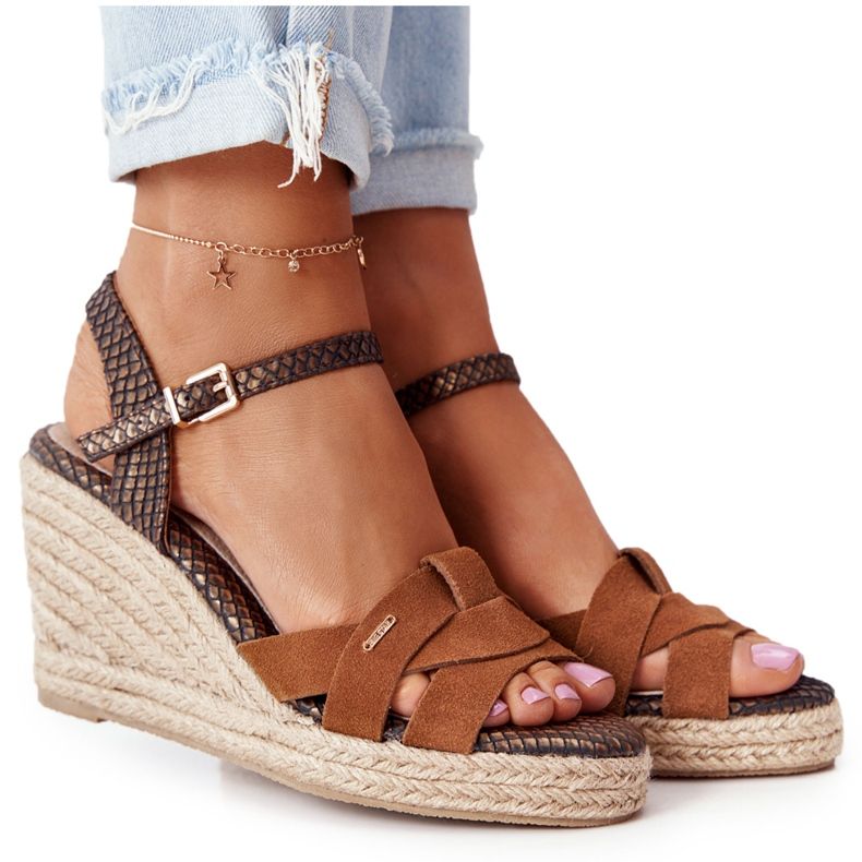 Sandali con zeppa in pelle Big Star HH274377 Marrone