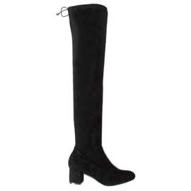 Stivali sopra il ginocchio con tacco basso nero S-107 Black