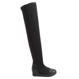 Stivali neri sopra il ginocchio con zeppa HQ888 Black nero