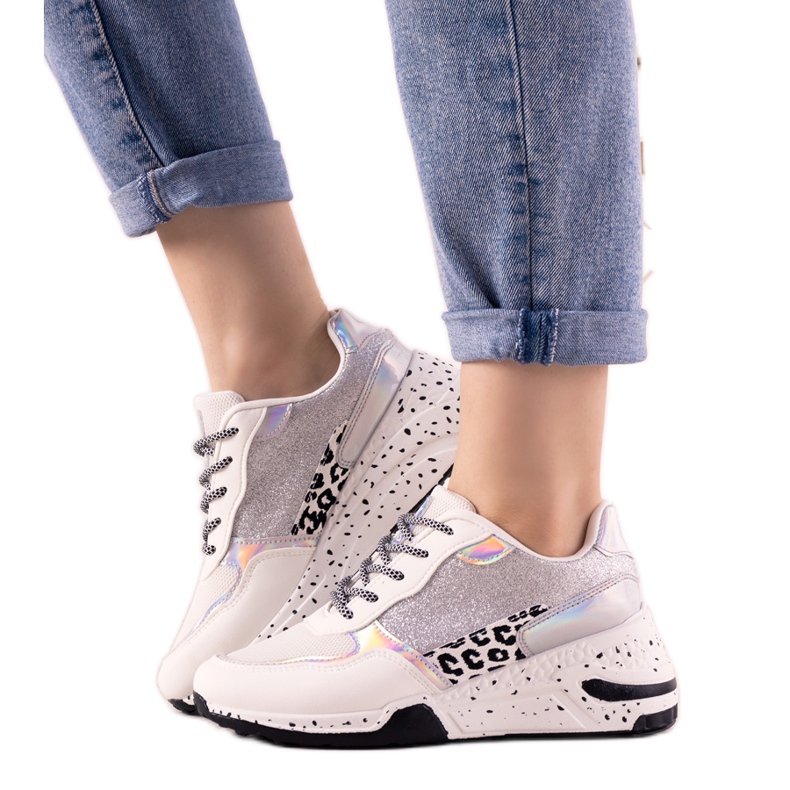 Sneakers bianche con inserti olografici Manitoba bianca d'argento