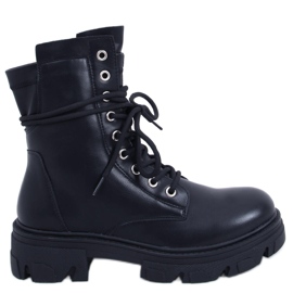 Stivaletti con lacci neri RQ379 Nero