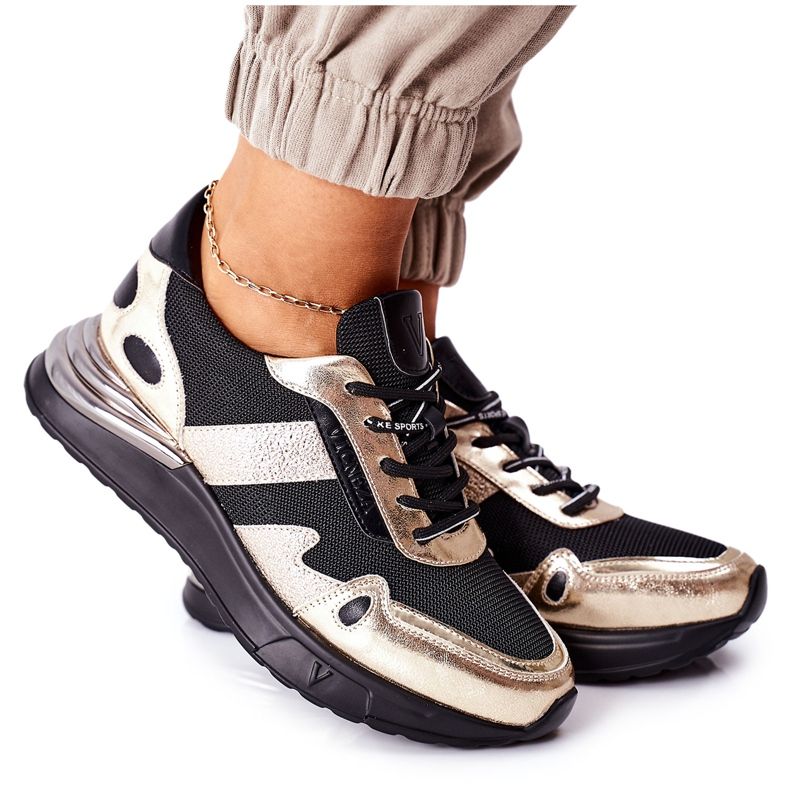 Vinceza Scarpe Sportive da Donna Sneakers Nere e Oro Manitoba nero d'oro