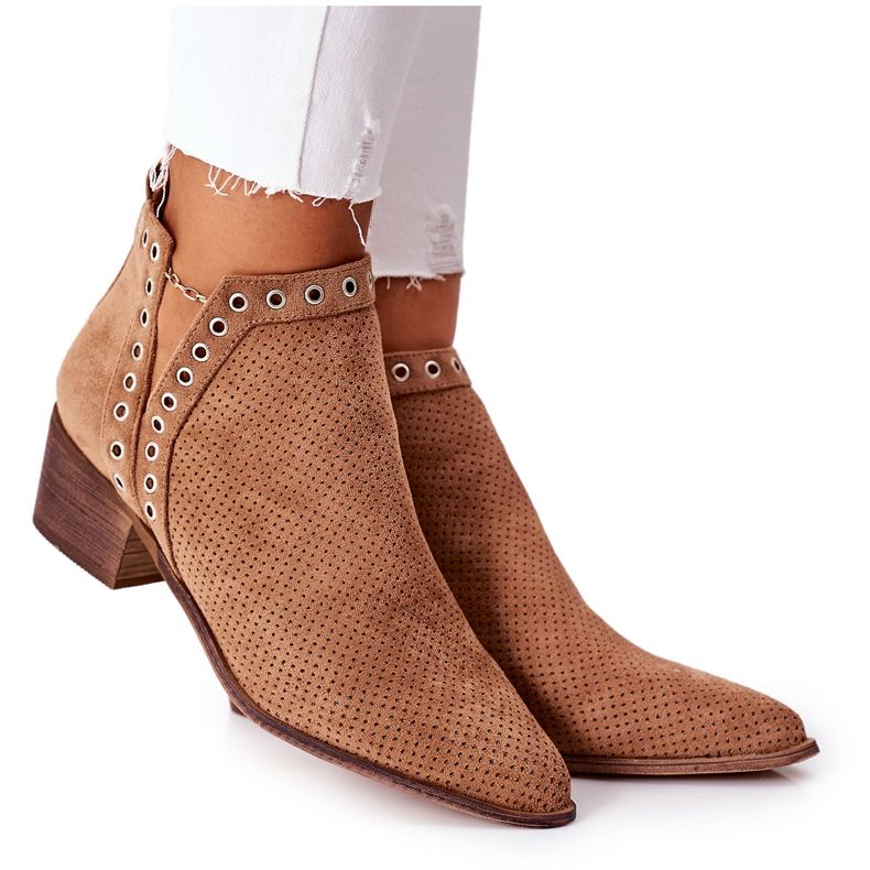 Stivali traforati con intagli, Camel Western beige