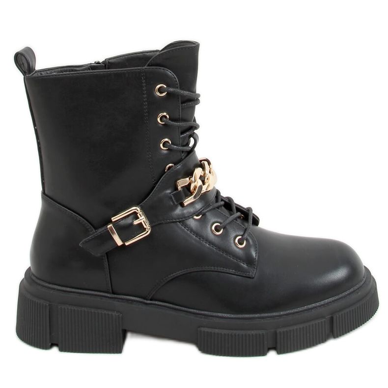 Stivali militari con catena nero HB-106 PU / BLACK