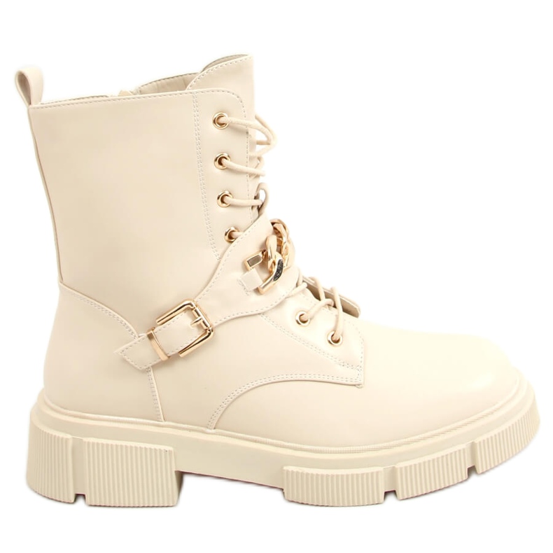 Stivali beige militari con catena HB-106 PU / BEIGE