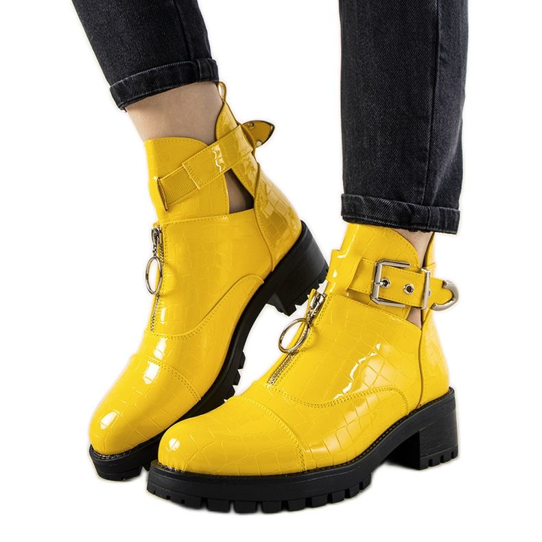 Stivali gialli in pelle di coccodrillo modello Hadley giallo