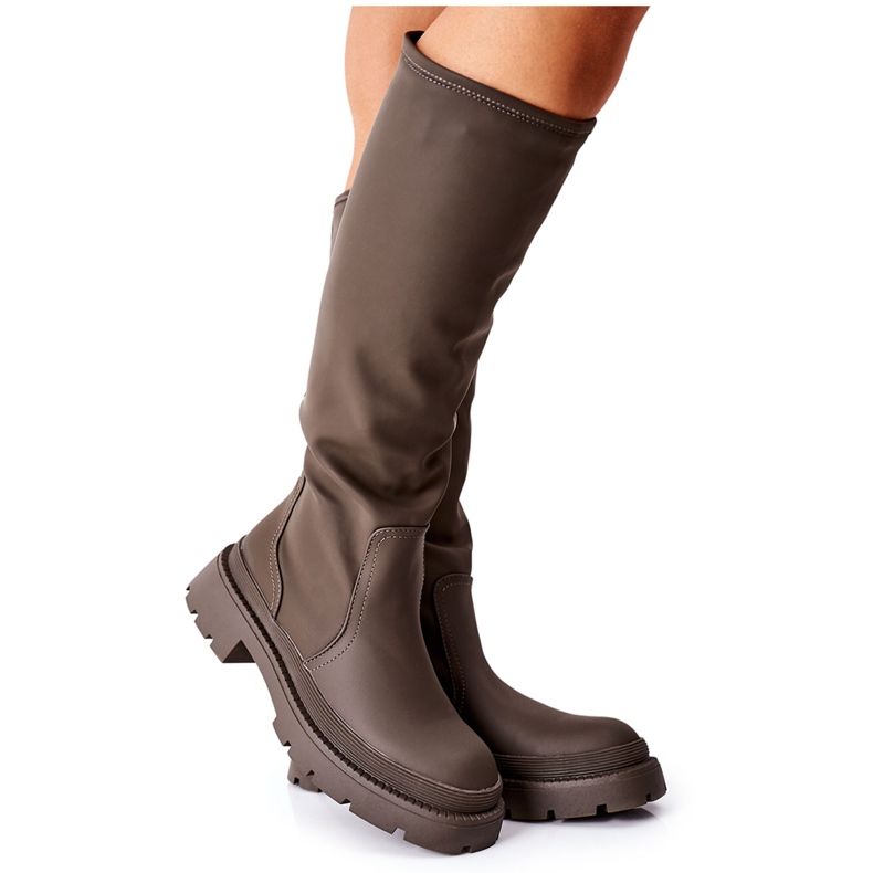 S.Barski Stivali da donna color kaki What's Going On High Boots verde