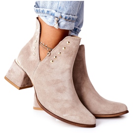 Lewski Shoes Stivaletti da donna in pelle scamosciata con ritagli Lewski Cappuccino 3074 / B beige