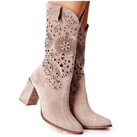 Lewski Shoes Stivali da donna in pelle con tacco Cappuccino Lewski 2923 Pick Me Up beige