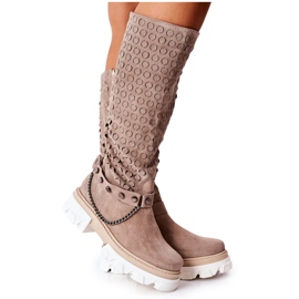 Lewski Shoes Stivali da donna in pelle Lewski Cappuccino Suede 2866 marrone