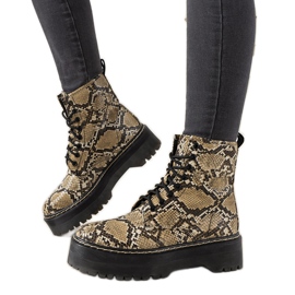 Stivali beige con motivo a pelle di serpente Deross marrone