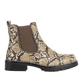 Stivaletti beige con motivo a pelle di serpente Aynna