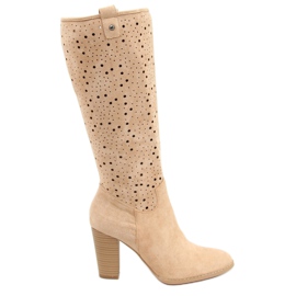 Stivali tacco alto traforato beige RT89956 Beige
