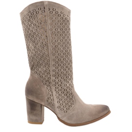Exousite Stivali donna in pelle traforata tacchi alti 1224 grigio