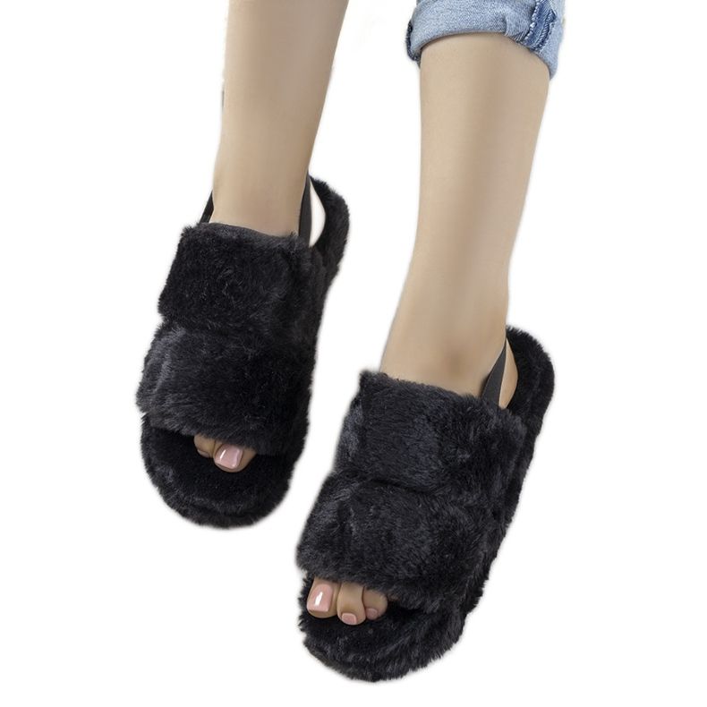 Pantofole da donna nere con elastico e bordo in pelliccia Rosales nero