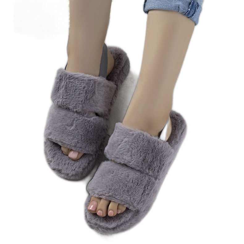Pantofole da donna grigie con elastico e pelliccia Rosales grigio