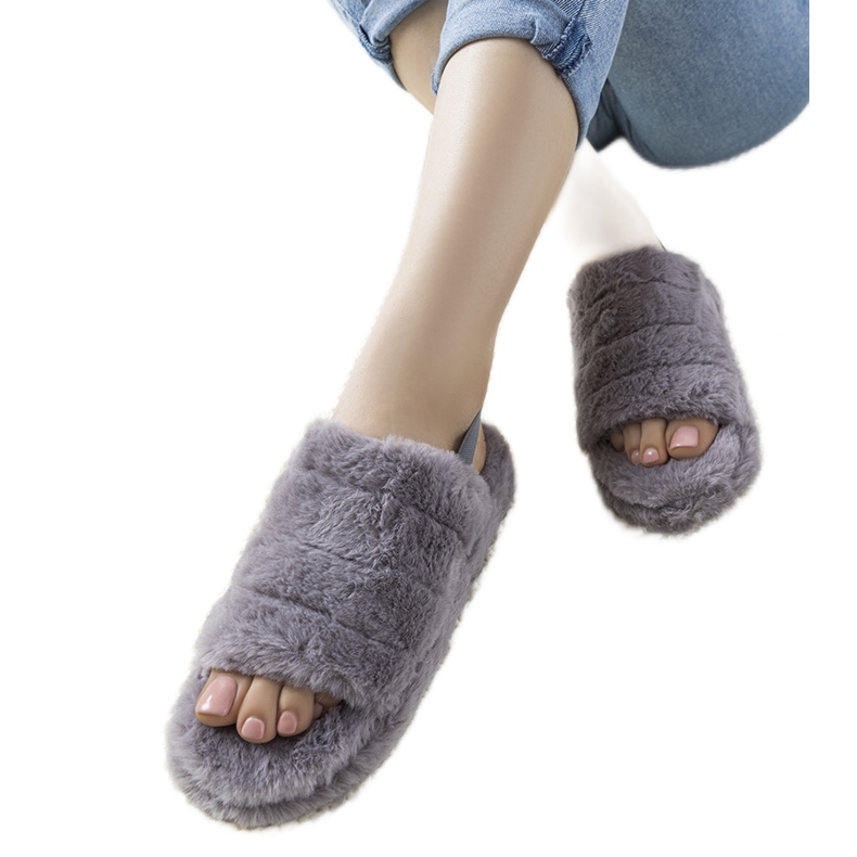 Pantofole da donna grigie con elastico e pelliccia Fierro grigio