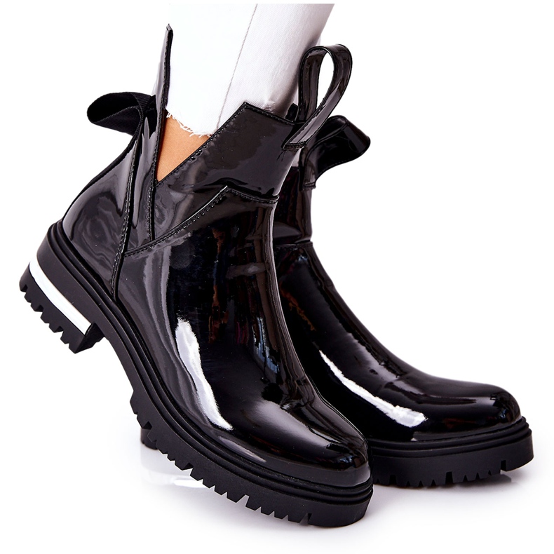 PS1 Stivali da donna laccati con intagli Black Melbourne nero