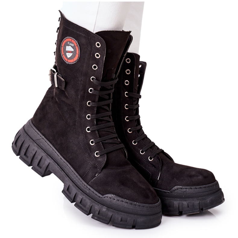 NAVY DOT Stivali da donna Trappers Workers Black Monope nero