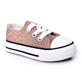 Sneakers per bambini con glitter oro rosa Bling-Bling d'oro