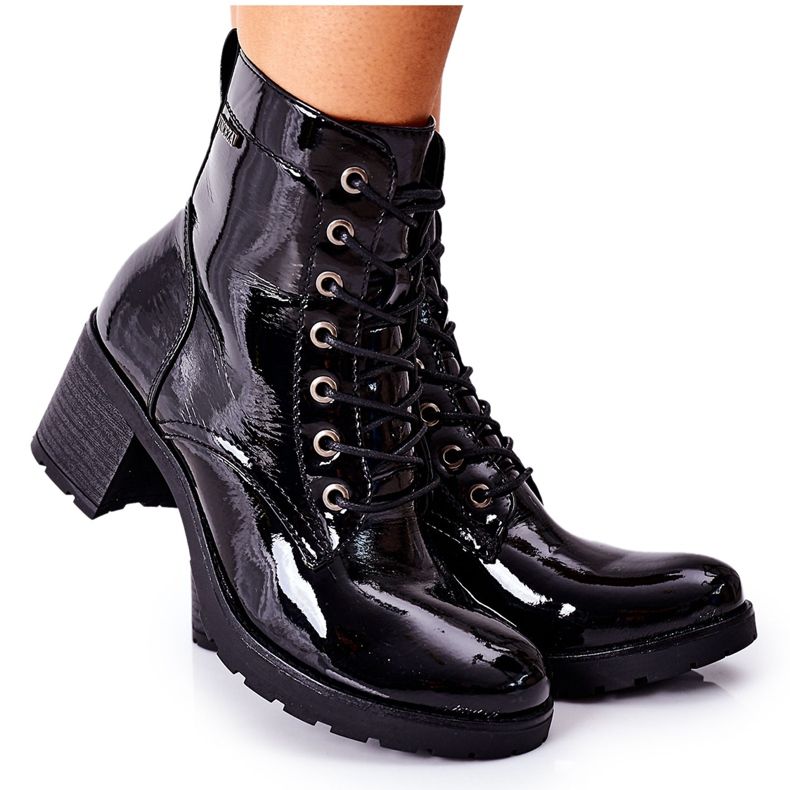 Vinceza Stivali Donna Con Tacco Caldo Laccato Nero Dunaff