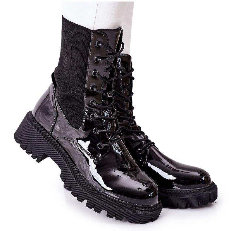 PM1 Stivali Donna Laccati Nero Maxine