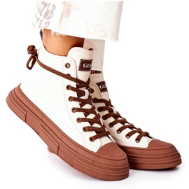 Sneakers alte da donna isolate GOE II2N4034 bianche bianco marrone