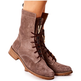 Stivaletti da donna in pelle velour Nicole Brown 2581/032 marrone