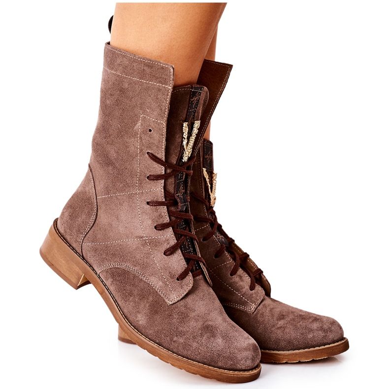 Stivaletti da donna in pelle velour Nicole Brown 2581/032 marrone