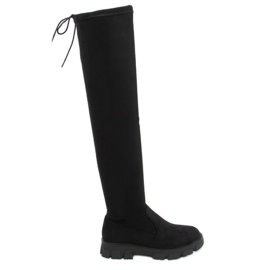 Stivali sopra il ginocchio con tacco piatto nero K-99120-1 Nero