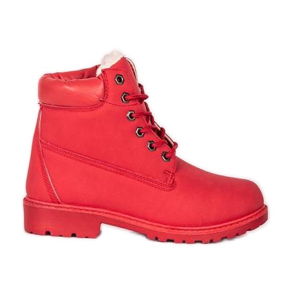 Le scarpe da trekking rosse di Jun rosso